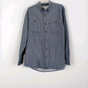 Duluth Trading relaxed fit casual stripe button down shirt L